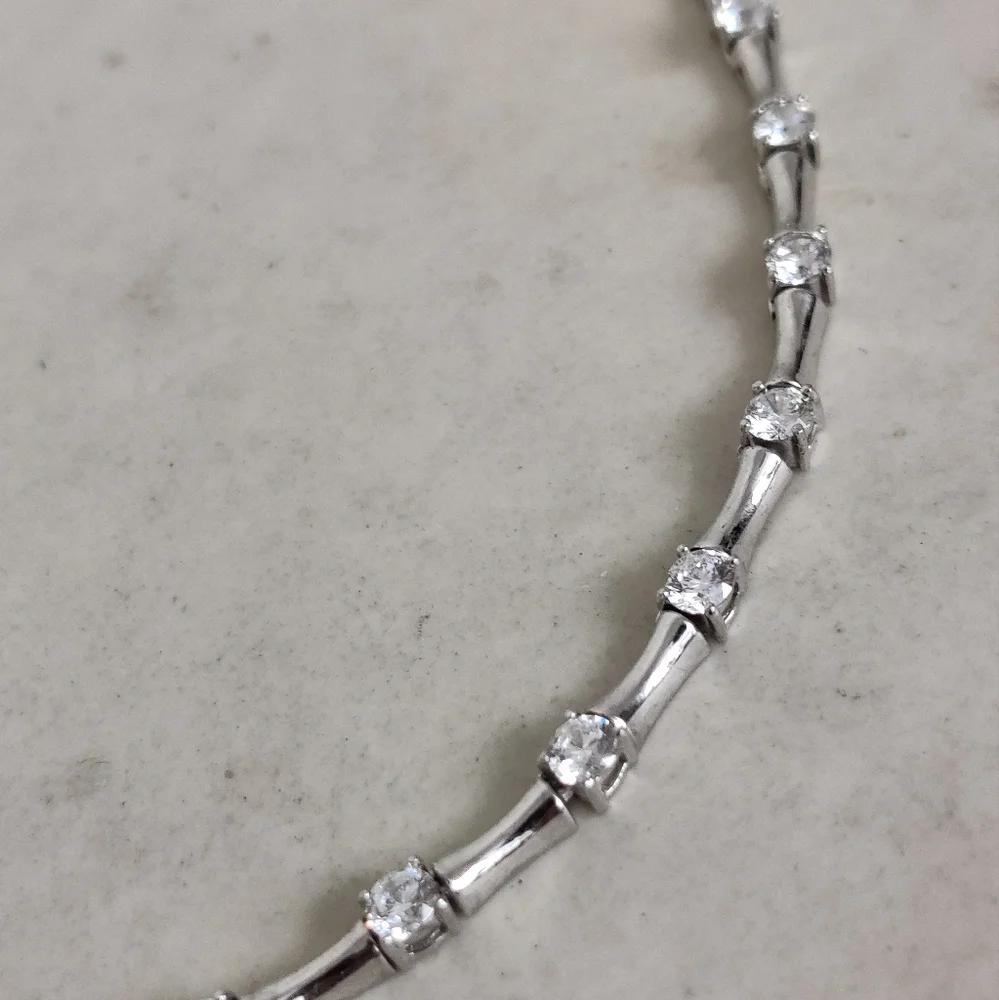 Elegant Sterling Silver and Cubic Zirconia Station Necklace - Picture 14 of 16